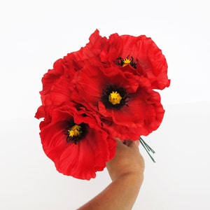 5 Heads Faux Red Poppy Heads, High Quality Silk Anemones, Artificial Flower For Wreaths, Bouquets DIY Floral Wedding, Home Decoration, Gifts