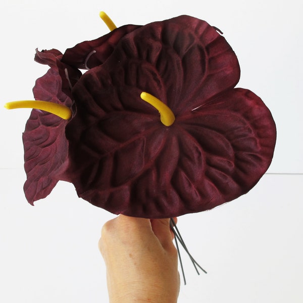 1 Anthurium bourgogne foncé, anthurium de soie, fleurs artificielles jumbo 5.3 " DIY Wedding Home Anthuriums Décor Floral Flower Supplies Fake