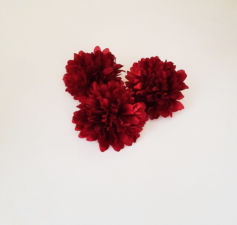1 Dark Red Dahlia Silk Flowers Artificial Chrysanthemum Etsy