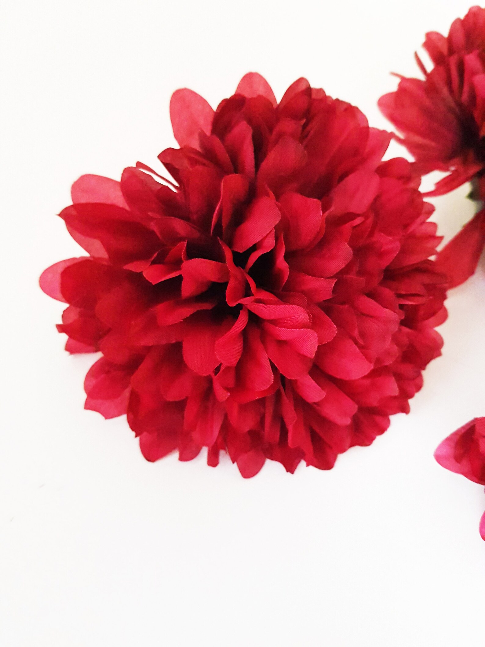 1 Dark Red Dahlia Silk Flowers Artificial Chrysanthemum Etsy