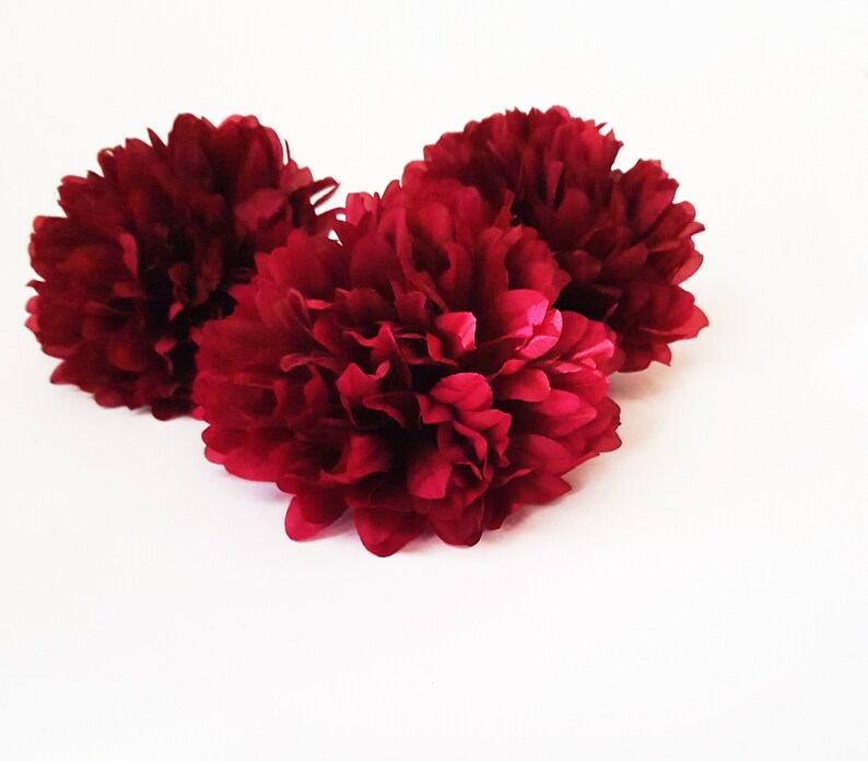 1 Dark Red Dahlia Silk Flowers Artificial Chrysanthemum Etsy