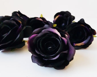 1 zwart paars roos hoofd, kunstzijde bloem, zwarte roos meten van 3,3" bloemen haaraccessoires bloem levert faux nep DIY bruiloft