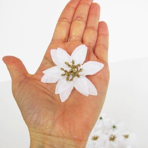 10 White Poinsettias Artificial Mini Flowers White Color Flower 2.6&quot; Christmas Xmass Floral Accessory Supplies Faux Fake Winter Flowers