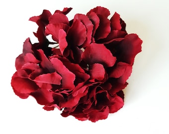 1 Real Touch Burgundy Hydrangea Head 6.5", Artificial Flower Red Hydrangeas, Faux Fake, Home Office DIY Wedding Bridal Bouquets Centerpieces