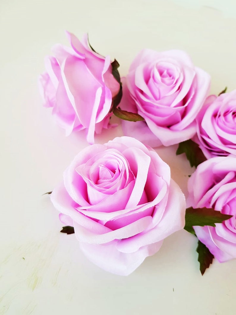 3 Soft Purple Roses Artificial Silk Flowers Purple Rose Etsy