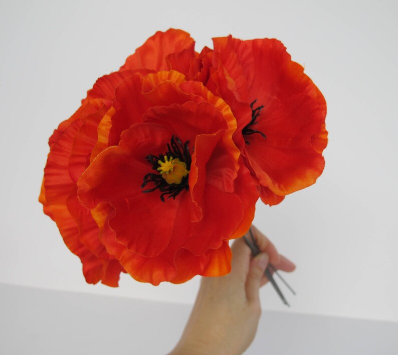 Poppies 3 Orange Poppy Artificial Flowers Silk Poppy 4.3 Etsy