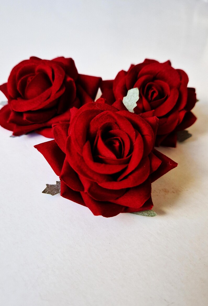 Red Roses Handmade Design 3 Dark Red Velvet Roses - Artificial Roses, Mini Silk Flowers, Silk ...