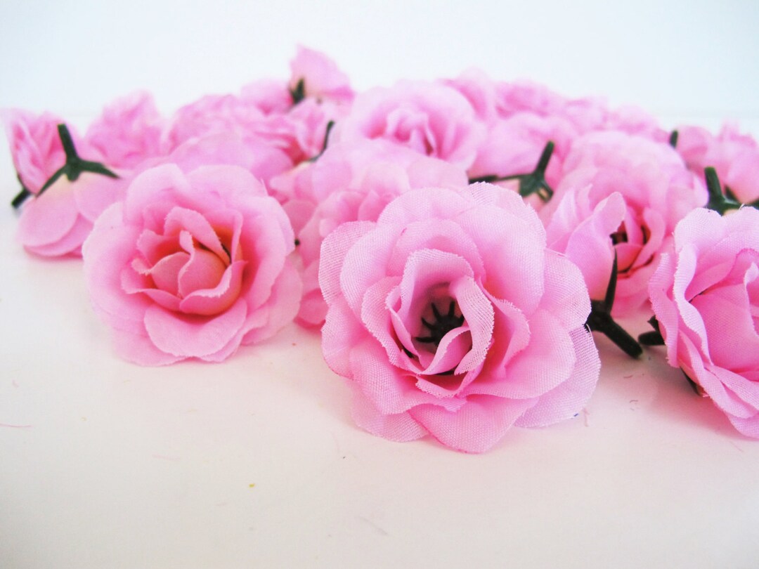 10 Rose Blossoms - Mini Silk Pink Roses 2" Artificial Flowers Rose ...