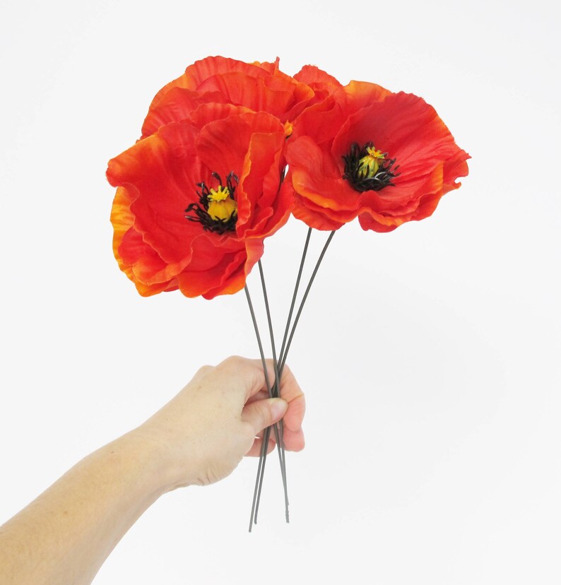 Poppies 3 Orange Poppy Artificial Flowers Silk Poppy 4.3 Etsy