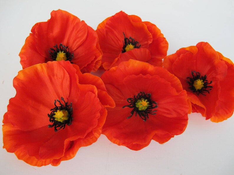Poppies 3 Orange Poppy Artificial Flowers Silk Poppy 4.3 Etsy
