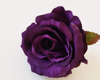 1 Dark Purple Rose Head, Artificial Silk Flower, Purple Rose,  Rose in Purple, Floral Hair Accessories Flower Supplies Faux Fake DIY Wedding