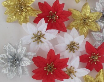 10 Mini Weihnachtssterne Knstliche Mini Blumen Rot Wei Gold Silber Blume  2,6 "Weihnachten Xmass Liefert Faux Fake Winter Blumen Glnzend - Etsy.de