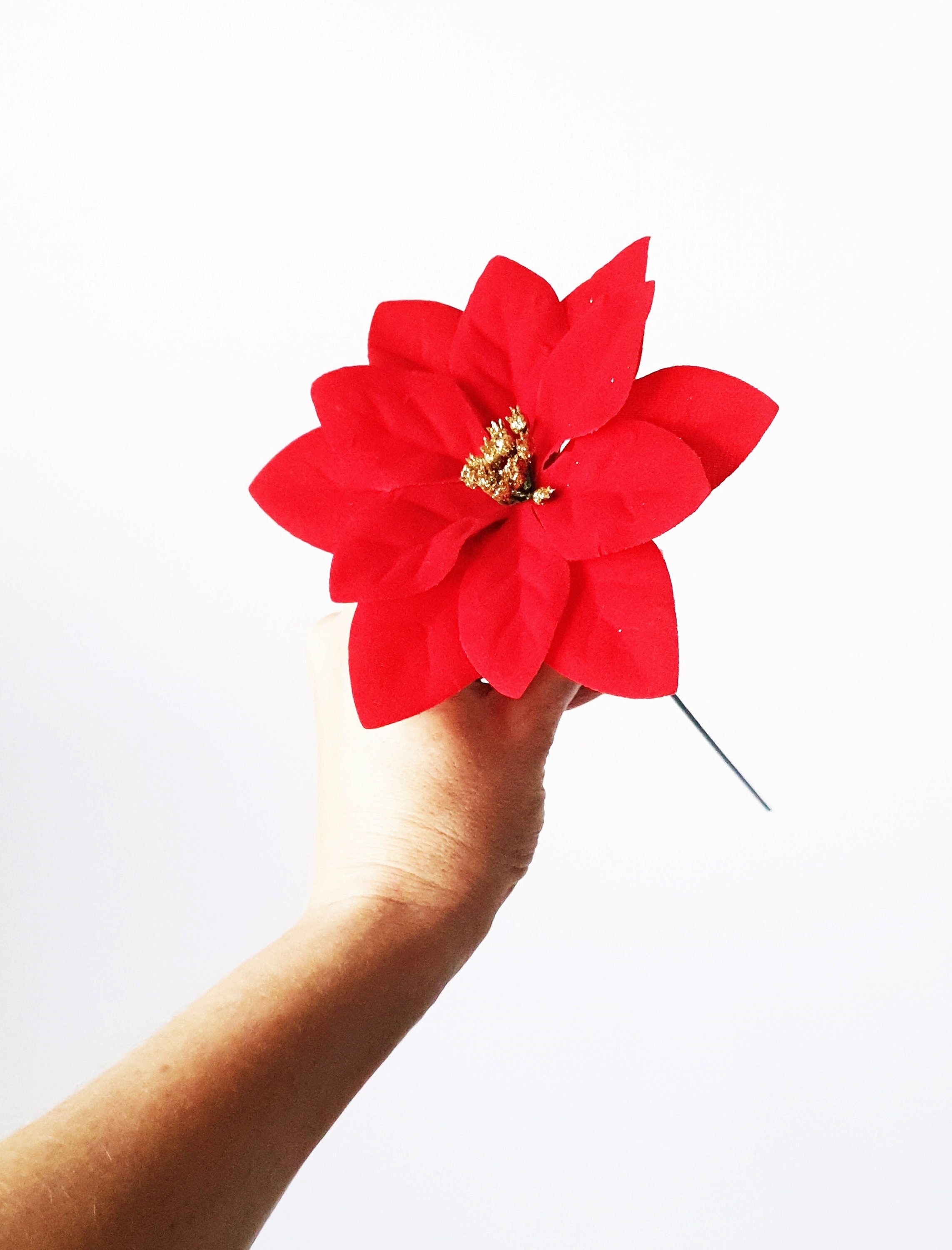Fiore Di Natale In Velluto Glitterato Rosso – Decorazione Per Albero Con Stella, 22 Cm, Leggero E Brillante Per Festività