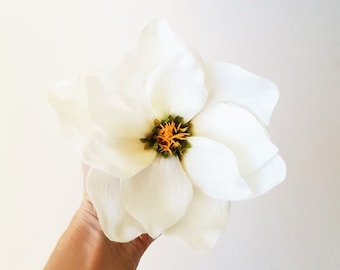 1 Silk White Magnolia, Artificial Flowers Magnolias, Flower Big 7&quot; Floral DIY Wedding Hair Accessories Flower Supplies Faux Crafts