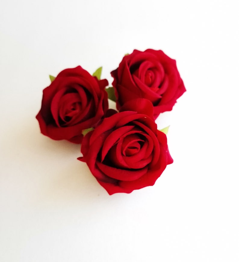 4 Dark Red Velvet Rose, Velour Artificial Roses, Silk Flowers, Silk ...