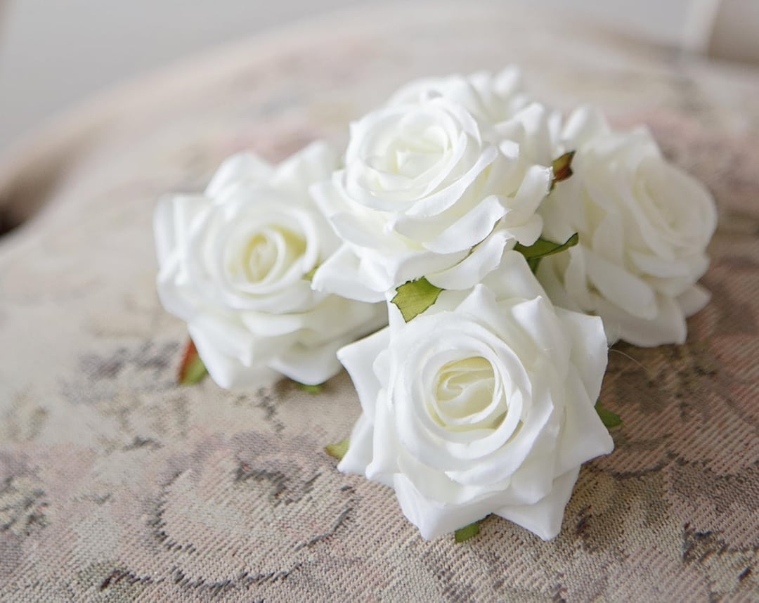 Mini Roses 5 Creamy White Roses Beautiful Silk Rose Flowers Artificial ...