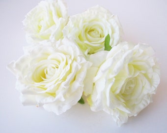 1 Jumbo White Creamy Rose Head, Artificial Silk Flower, 4.5" Luxury Rose, Floral Hair Hat Accessory Flower Supplies Faux Fake DIY Wedding