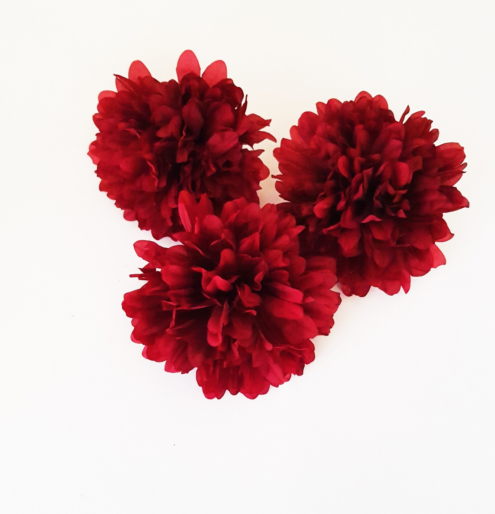 1 Dark Red Dahlia Silk Flowers Artificial Chrysanthemum Etsy