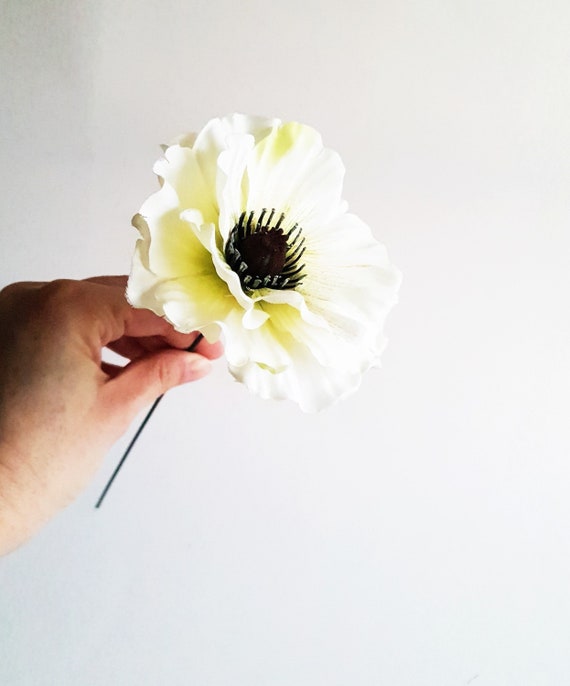 1 testa di papavero bianco cremoso, fiori artificiali, papavero di seta da 4,3 pollici, fiori, anemoni finti per matrimoni, fiori fai da te - Italia
