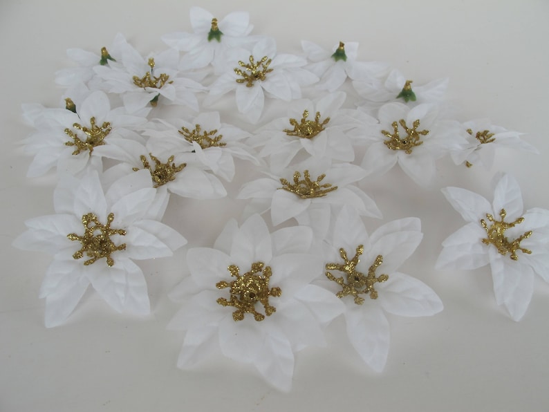 10 White Poinsettias Artificial Mini Flowers White Color Etsy