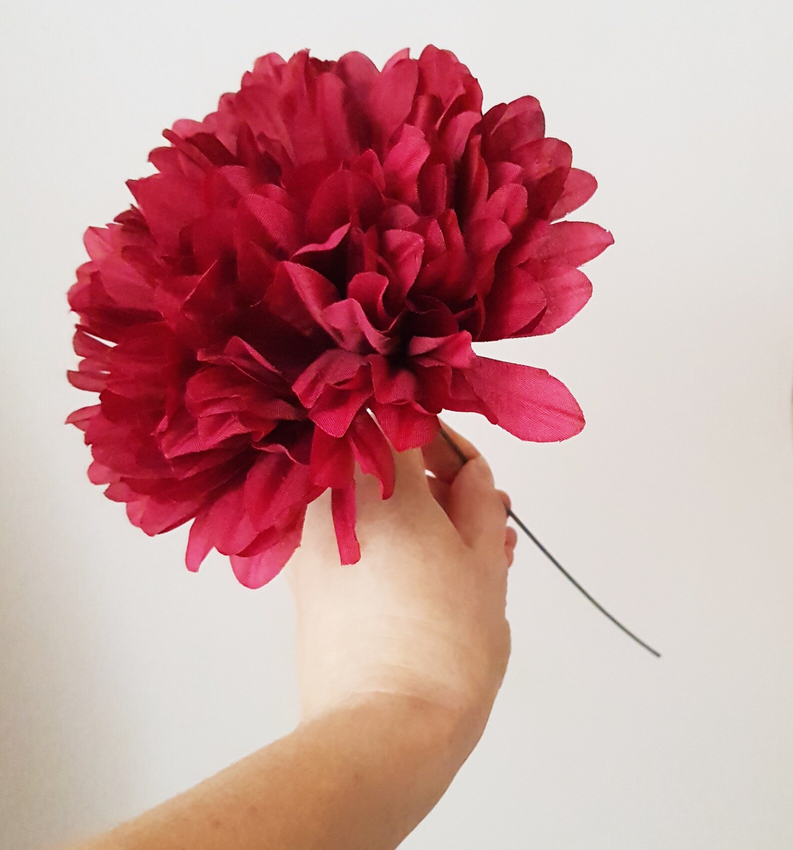 1 Dark Red Dahlia Silk Flowers Artificial Chrysanthemum Etsy