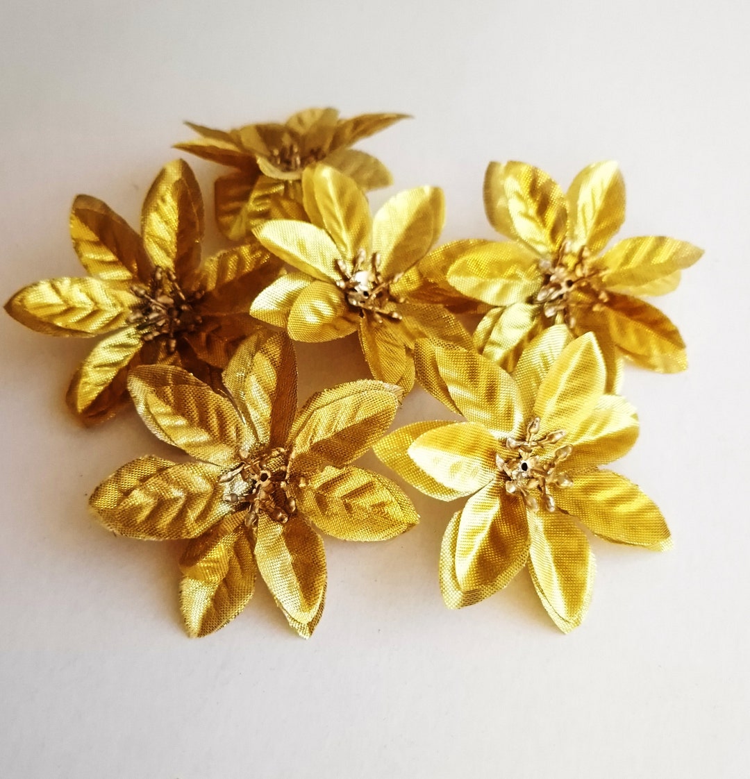 10 Gold Poinsettias Artificial Mini Flowers Flower 2.4 Christmas Xmass