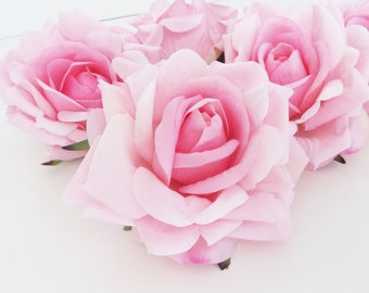 1 Pink Velvet Rose, Artificial Roses, Silk Flowers, Silk Rose, Artificial Flowers 4.5" DIY Wedding Decor Hair Accessories Flower Supplies
