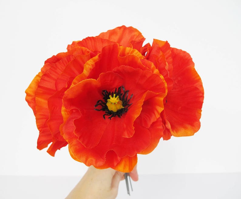 Poppies 3 Orange Poppy Artificial Flowers Silk Poppy 4.3 Etsy