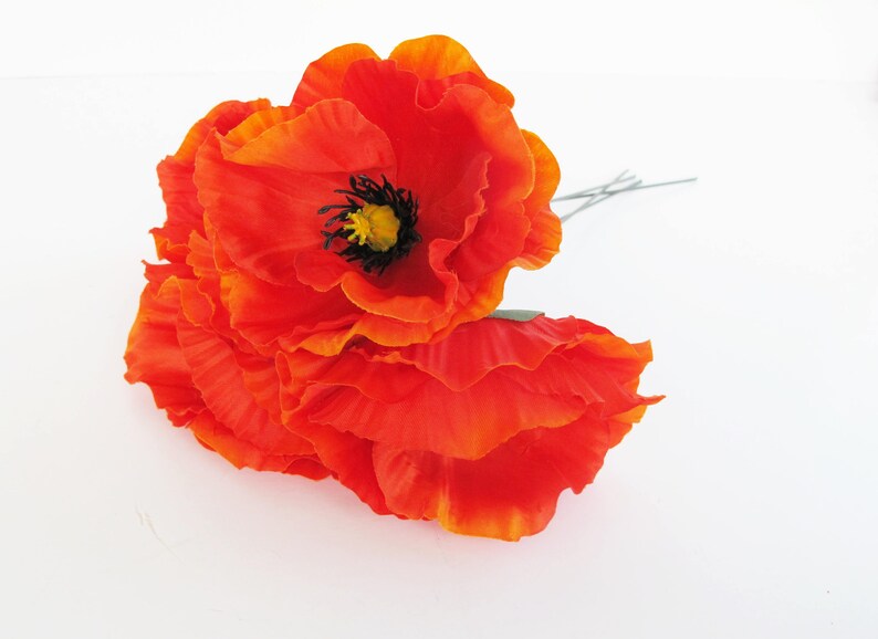 Poppies 3 Orange Poppy Artificial Flowers Silk Poppy 4.3 Etsy