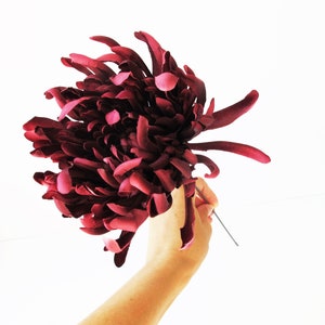 Big Burgundy Dahlia, Silk Flower, Artificial Chrysanthemum, Flowers Bordeaux Chrysanthemum Dahlia 6" Flower Wedding Supply Spider Mum