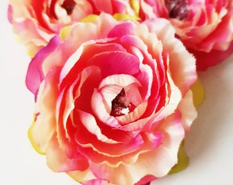 3 Pink Ranunculus, Silk Flowers Heads, Artificial Ranunculus, Artificial Silk Flowers, Floral Hair Accessories Flower Supplies DIY