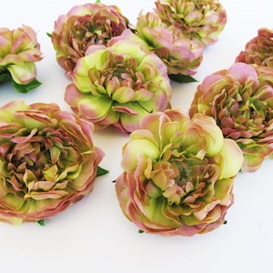 Zijden bloemen 3 mini ranonkel bloemen hoofden paarsgroene kunstmatige zijde bloemen 2 &quot;bloemen haaraccessoires bloem supplies DIY bruiloft