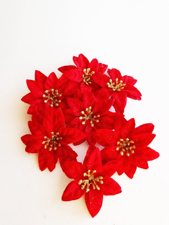 10 rote Weihnachtssterne, knstliche Weihnachtsblumen,  Feiertags-Blumendekor, Winter-Hausdekoration, festlicher Tisch- oder  Kranzakzent, Samtvelour - Etsy.de
