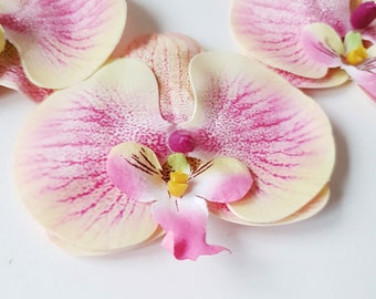 7 mini orquídeas rosas suaves de látex, fanelopsis de látex, flores artificiales, accesorios de sombrero de pelo floral suministros de tela sintética DIY boda toque real