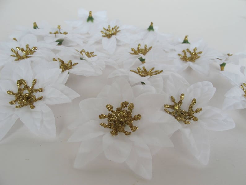 10 White Poinsettias Artificial Mini Flowers White Color Etsy