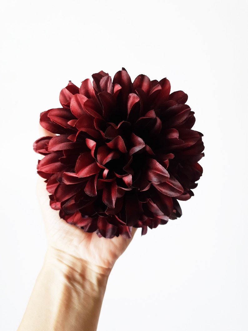 1 Big Burgundy Dahlia Silk Flower Artificial Chrysanthemum Etsy