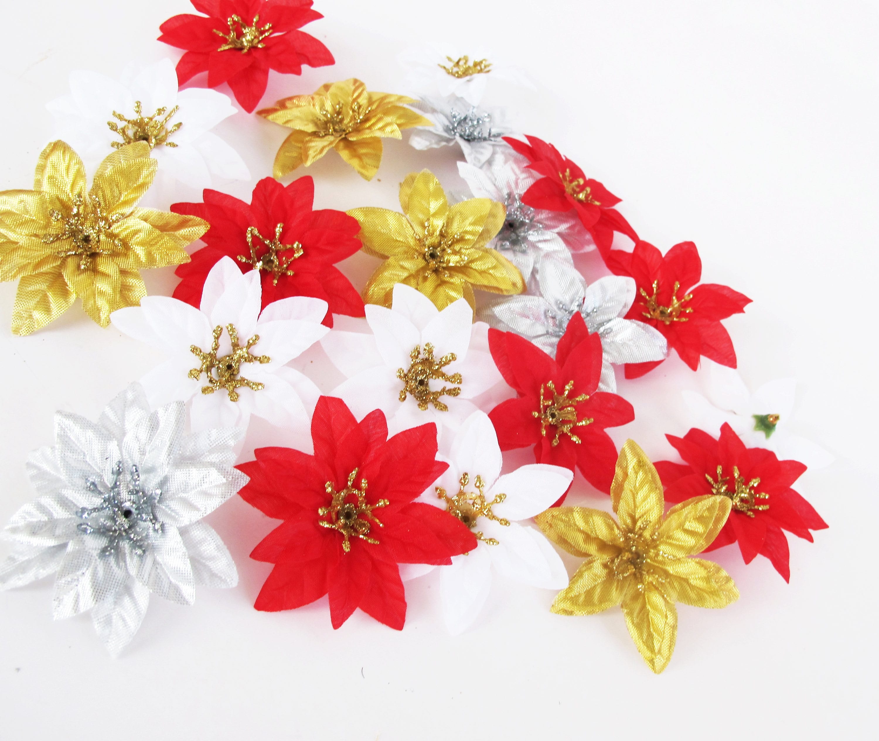 10 Mini Poinsettias Artificial Mini Flowers Red White Gold Etsy