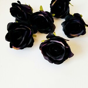1 Black Purple Rose Blossom - Artificial Silk Flower, Black Rose measuring 3.3" Floral Hair Accessories Flower Supplies Faux Fake Wedding image 7