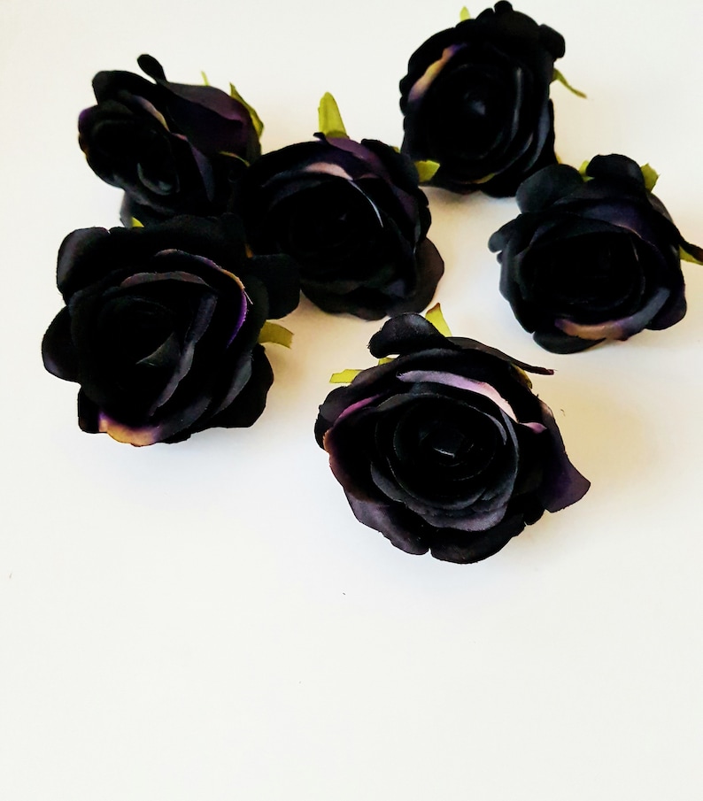 1 Black Purple Rose Blossom - Artificial Silk Flower, Black Rose measuring 3.3" Floral Hair Accessories Flower Supplies Faux Fake Wedding image 7