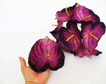 1 Purple Anthurium, Silk Anthurium, Jumbo Artificial Flowers 5.3" DIY Wedding Home Anthuriums Decor Floral Flower Supplies Fake