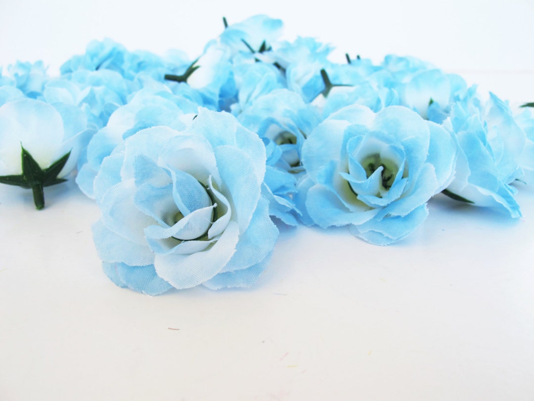 10 Roses Mini Silk Light Blue Roses 2 Artificial Flowers Etsy