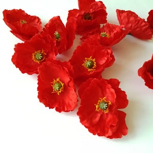 Red Poppies Heads, Artificial Flowers, Silk Poppy Flower Floral Hair Accessories Wedding Anemones Supplies Faux Fake Wild Flower Tiny