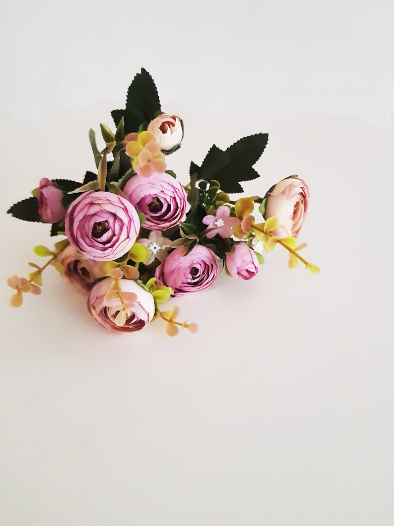 1 Purple Ranunculus Mini Bouquet, Silk Heads, Buttercup Artificial Silk Flowers Floral Hair Accessory, Flower Supplies, Fabric, Mini Flowers image 3