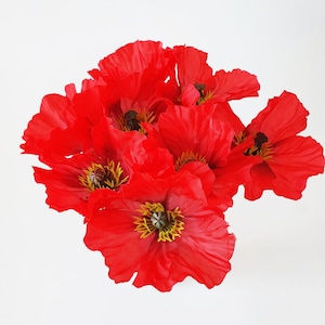 5 Red Poppies Artificial Flowers, Silk Dark Red Poppy Flower Floral Hair Accessories Wedding Anemones Supplies Faux Fake Anemone Wild Flower