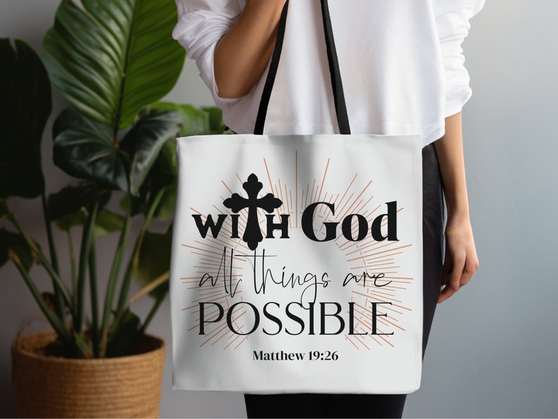 Christian Tote Bag with God All Things Are Possible Bible Bag for ...