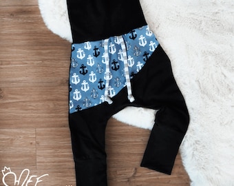 Harem pants grow with me with blue boat anchor for baby and toddler - summer 2022