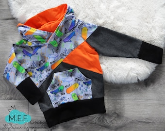 Boys hoodies with skateboard pattern, ORANGE, progressive clothing for babies and children