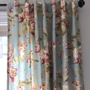 Valance and Drapery Panels in Waverly Fleuretta Mist Blues, Geens ...