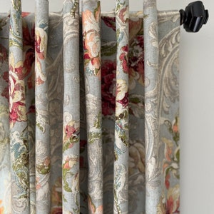 Drapery Panels or Valance in Mill Creek Fresco Flourish Jewel - Deep Reds, Greens, Blue, Gray