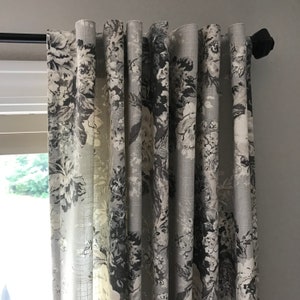 Drapery Panels, Valance and Pillow Covers in Waverly Ballad Bouquet, Linen Blend, Platinum